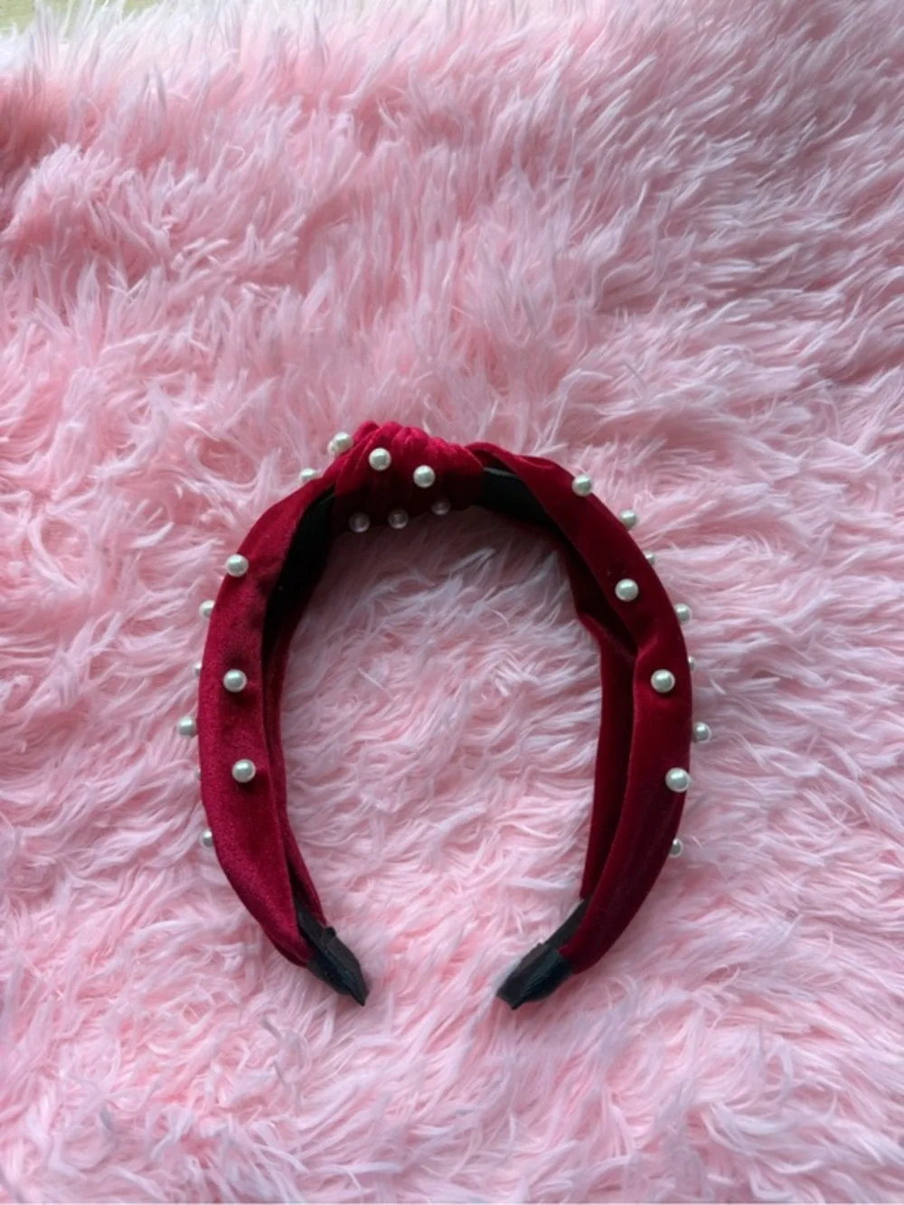 Francesca's Red Velvet Pearl Knotted Headband
